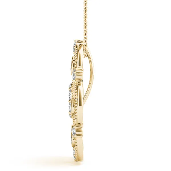 Milgrain Diamond Round Swirl Pendant with Prong Setting Yellow gold