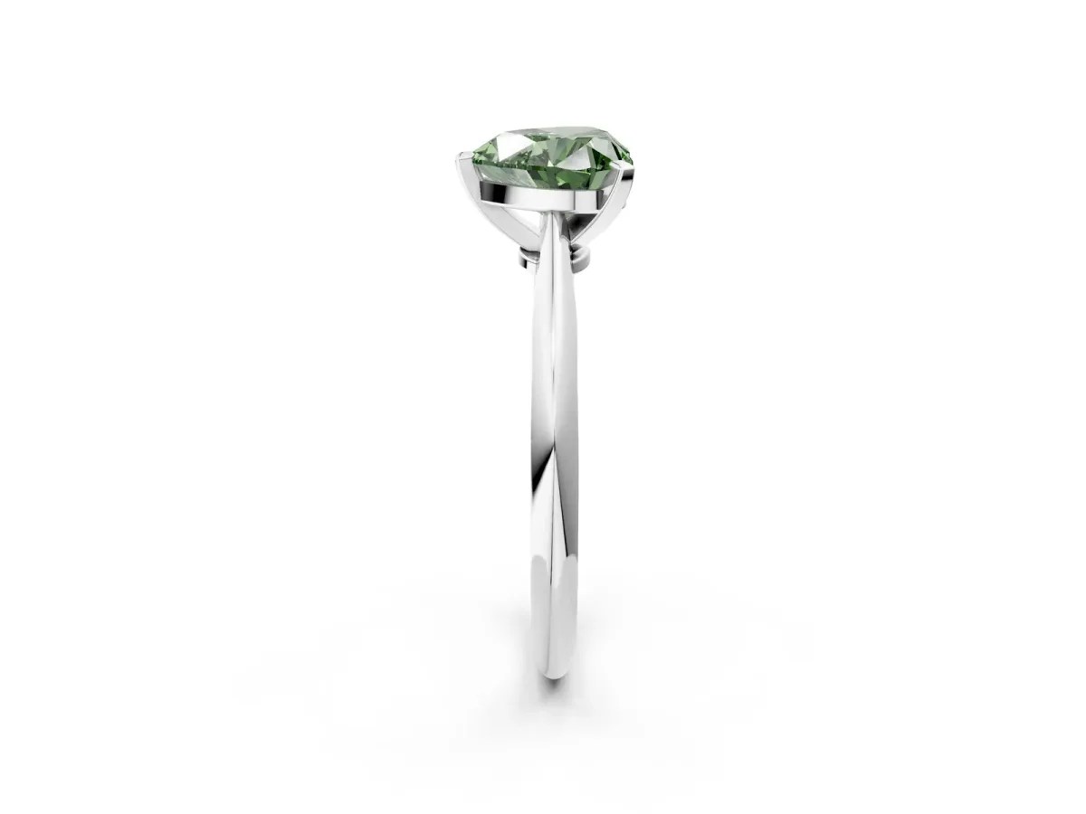 Fancy Green Heart Cut Diamond Solitaire Engagement Ring with Classic Band and Four-Prong Setting Silver