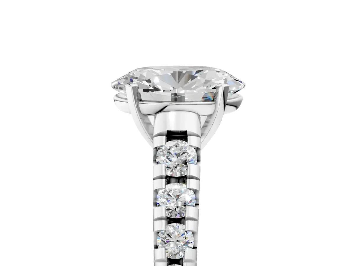 Oval Cut Diamond Cathedral Solitaire Ring with Round Pavé Band White gold
