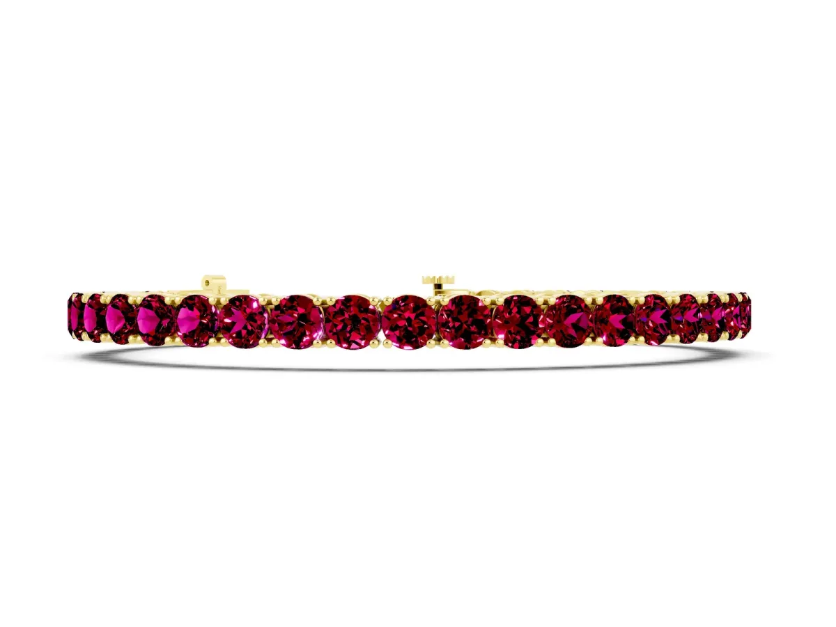 Round Brilliant Garnet Tennis Bracelet with Prong Setting Yellow gold