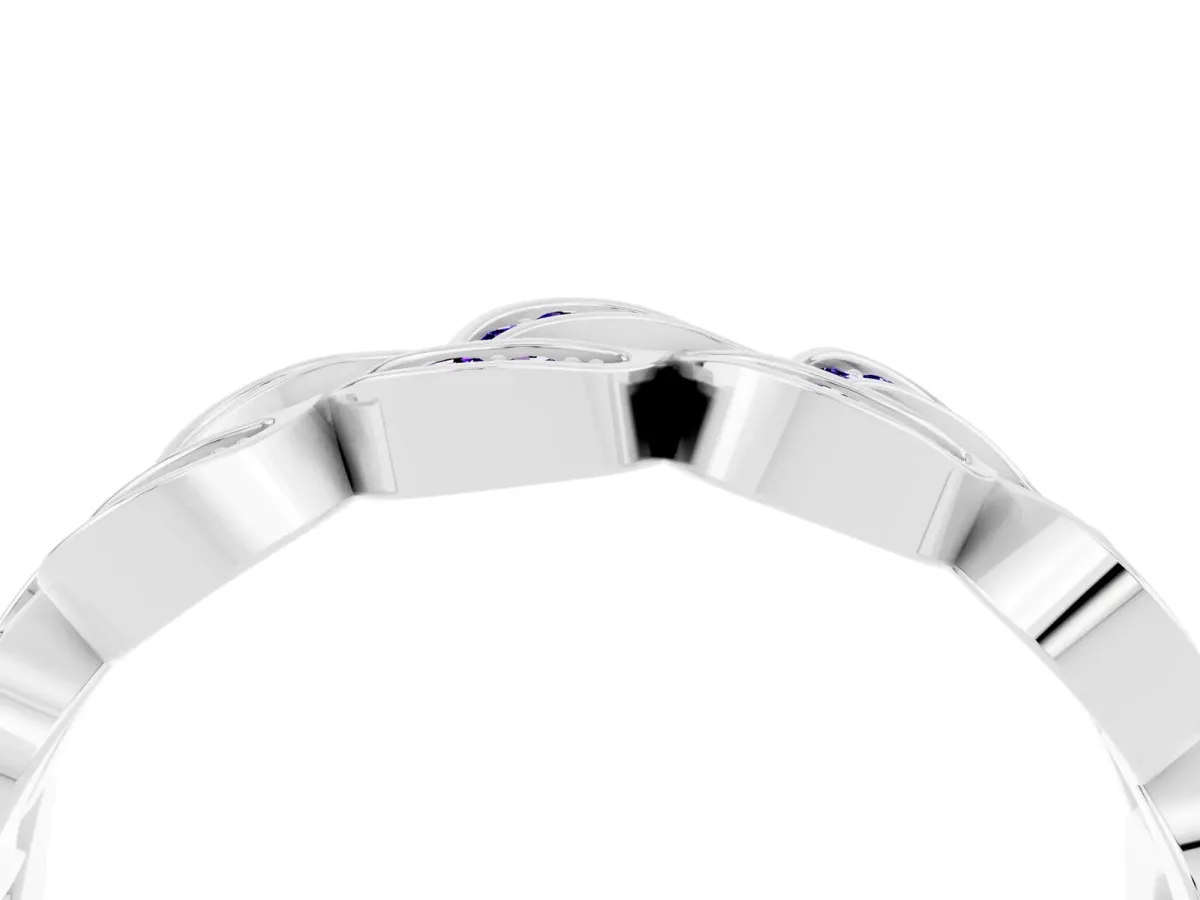 Pavé Round Tanzanite Interlocking Eternity Band with Bezel Prong Setting Silver