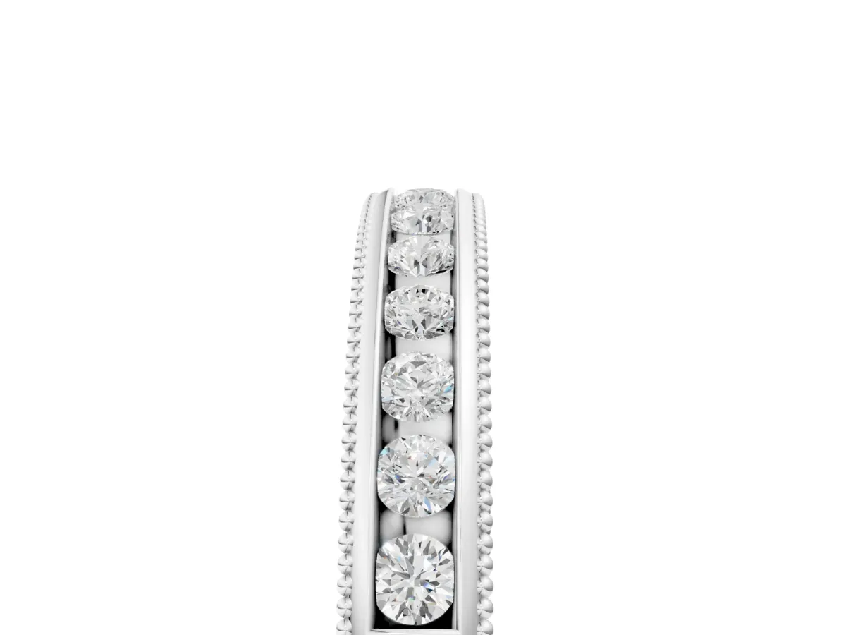 Channel Set Round Diamond Milgrain Edge Wedding Band White gold