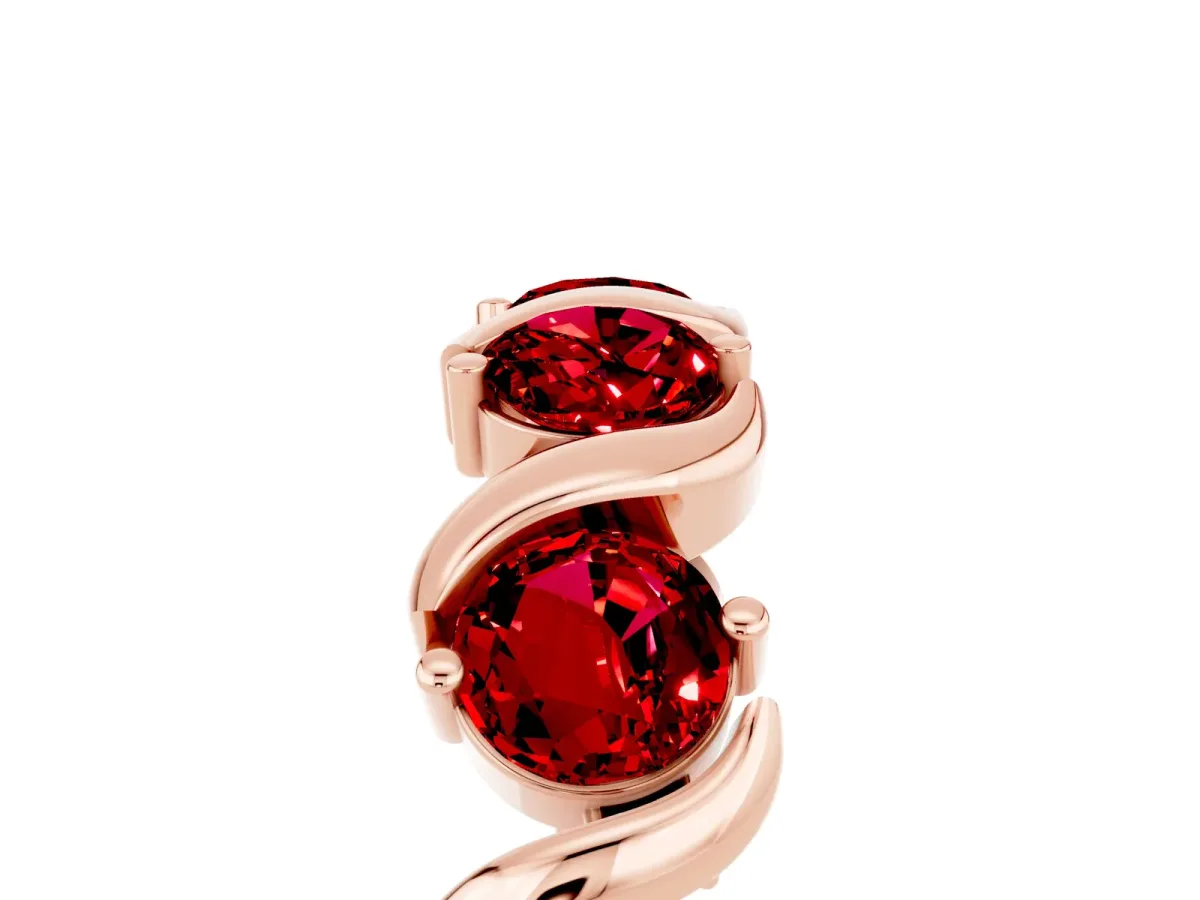 Round Ruby Half Eternity Band with Wave Prong Setting Rose gold