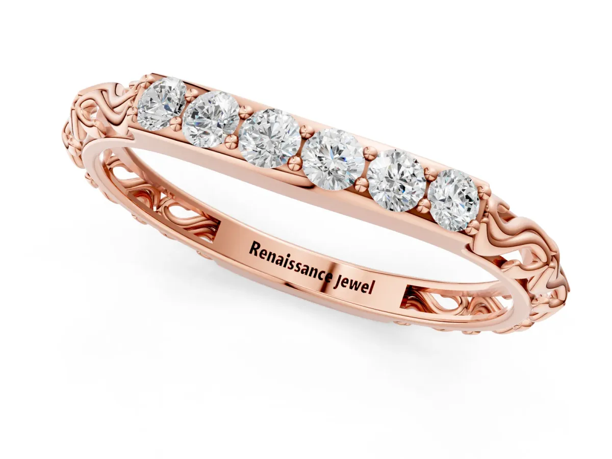 Round Diamond Bar Set Eternity Band with Filigree Design Rose gold