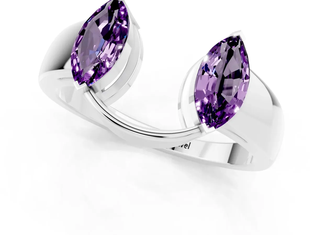 Marquise Amethyst Open Band Ring with Tension Setting Platinum