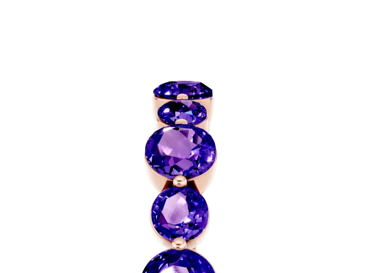 Round Tanzanite Scalloped Prong Set Eternity Band Rose gold