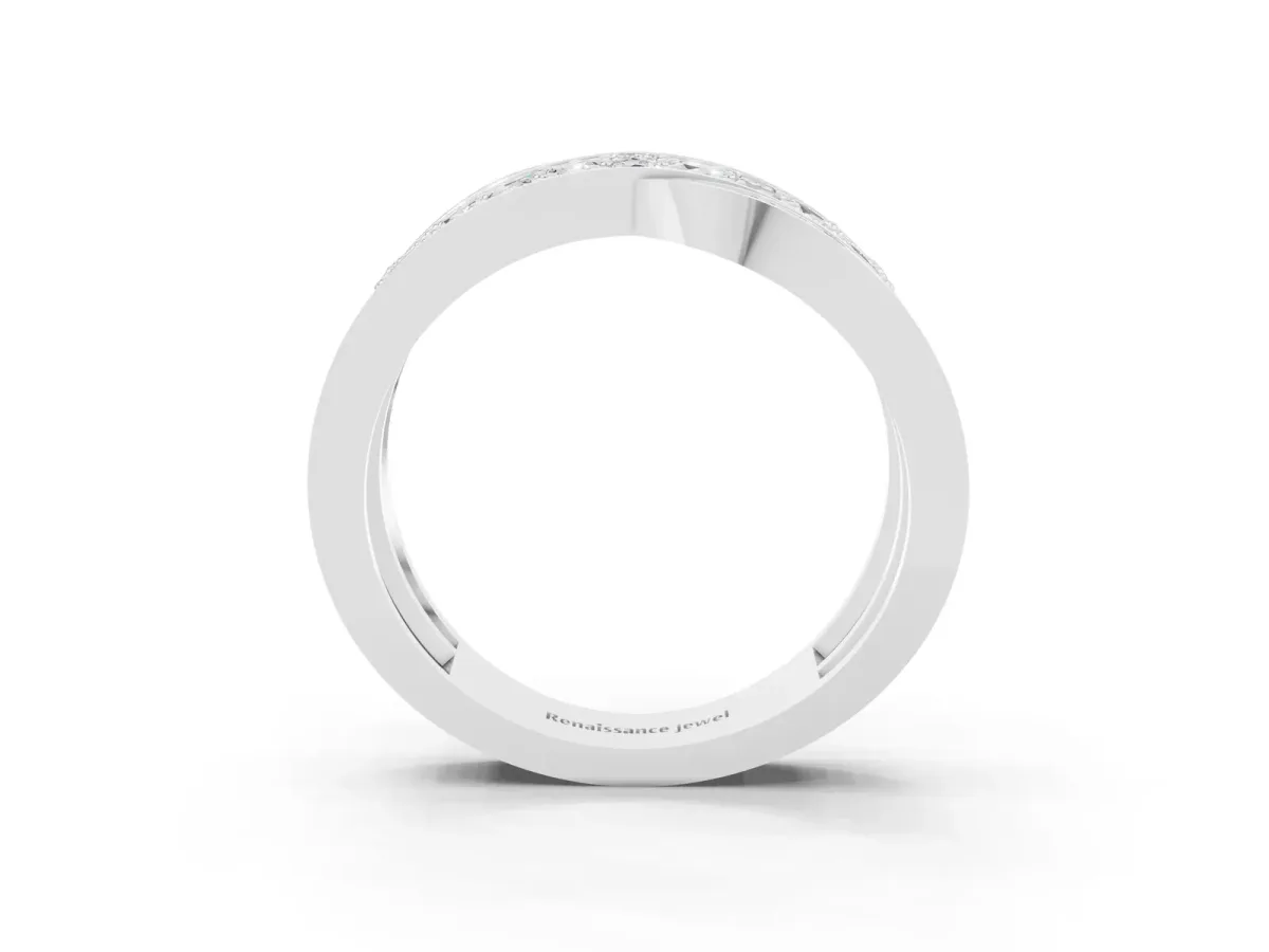 Pavé Round Moissanite Crossover Band with Bead Prong Setting Platinum