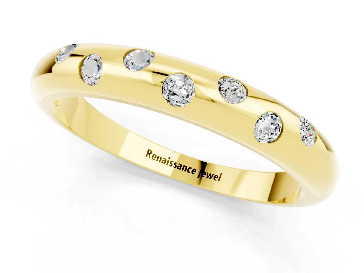 Round Moissanite Flush-Set Comfort Fit Band Yellow gold