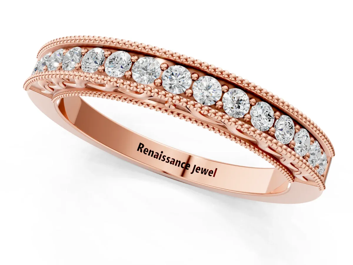 Channel Set Round Diamond Milgrain Edge Eternity Band Rose gold