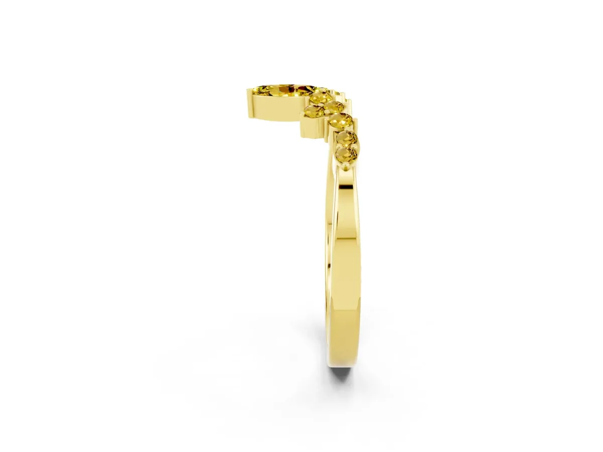 Marquise and Round Yellow Sapphire Chevron Band with Prong Setting Yellow gold