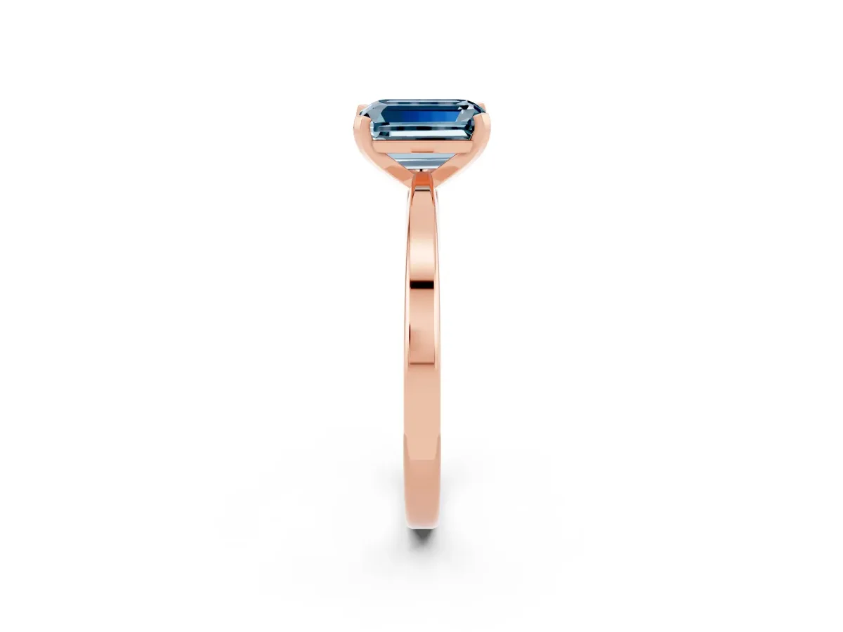 Emerald Cut Aquamarine Solitaire Engagement Ring with Classic Band and Four-Prong Setting Rose gold