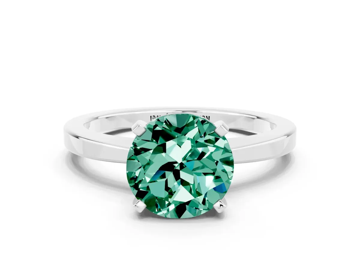 Round Cut Green Sapphire Solitaire Engagement Ring with Classic Band and Four-Prong Setting Platinum