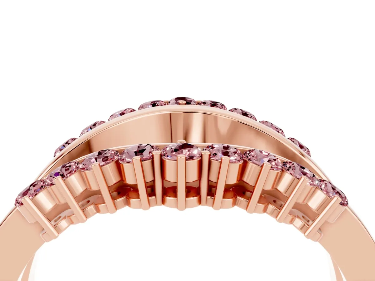 Round Morganite Chevron Contour Band with Prong Setting Rose gold