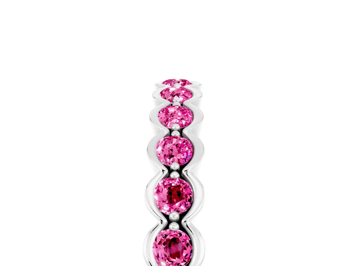 Round Pink Sapphire Bezel Set Eternity Band Platinum