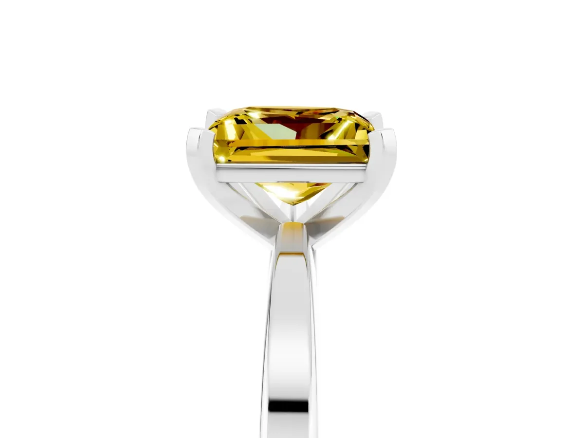 Princess Cut Yellow Sapphire Solitaire Engagement Ring with Classic Band and Four-Prong Setting Silver
