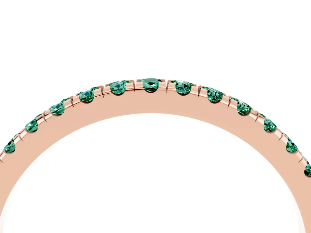 Pavé Round Green Sapphire Half Eternity Band with Shared Prong Setting Rose gold
