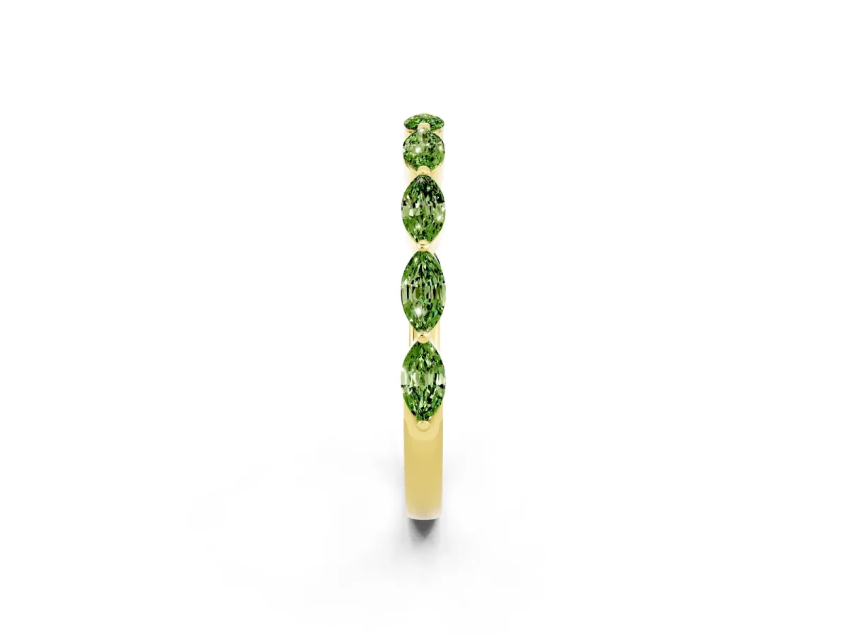 Marquise Peridot Half Eternity Band with Prong Setting Yellow gold