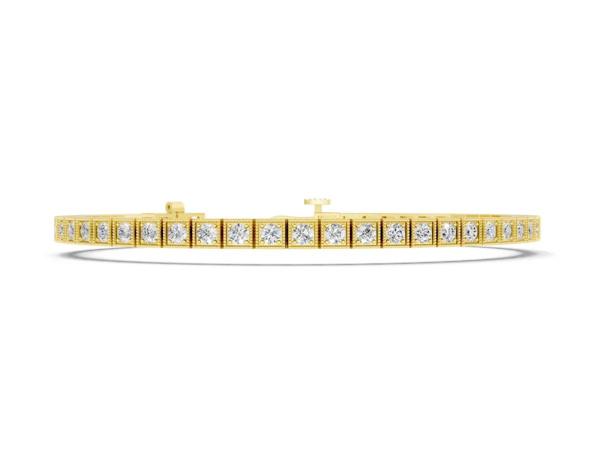 Square Milgrain Diamond Tennis Bracelet Yellow gold