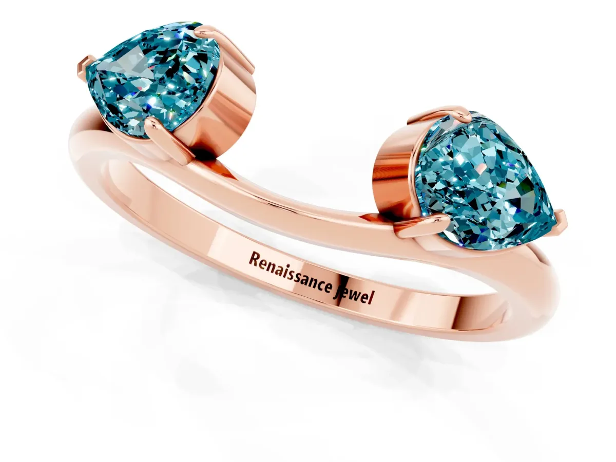 Two-Stone Pear Blue Topaz Bypass Ring with Prong Setting Rose gold