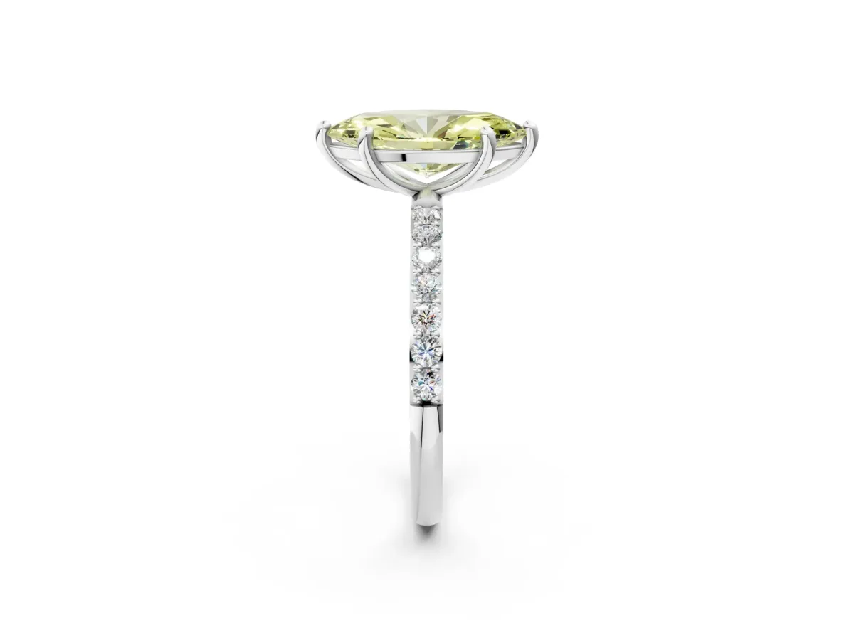 Fancy Yellow Marquise Cut Diamond Solitaire Ring with Round Pavé Band and Prong Setting Silver