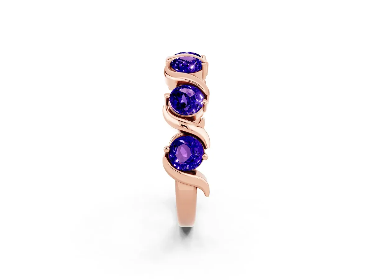 Six-Stone Round Tanzanite Wave Band with Shared Prong Setting Rose gold