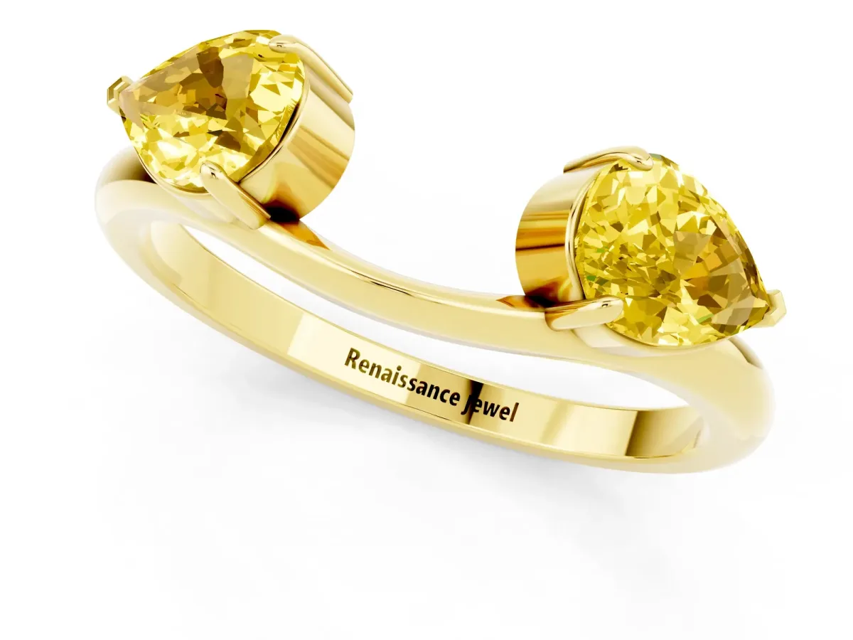Two-Stone Pear Yellow Sapphire Bypass Ring with Prong Setting Yellow gold