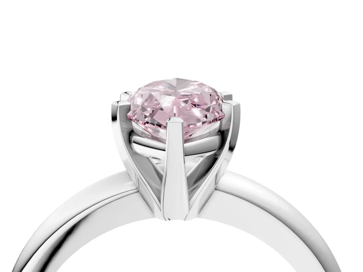 Fancy Pink Marquise Cut Diamond Solitaire Engagement Ring with Round Band and Four-Prong Setting Silver