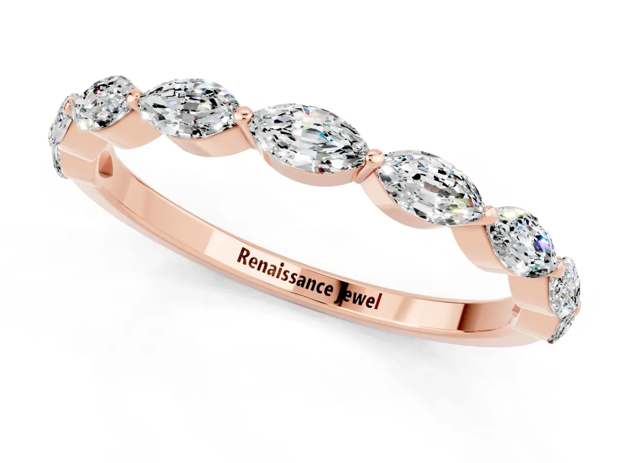 Marquise Moissanite Half Eternity Band with Prong Setting Rose gold