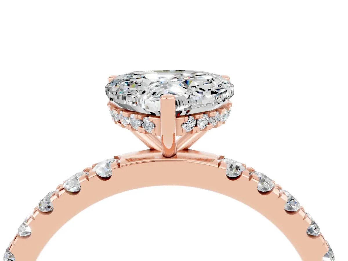 Heart Cut Moissanite Pave Band Solitaire Ring with Round and Prong Setting Rose gold