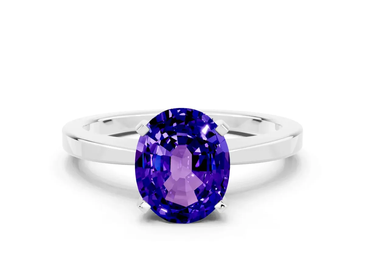 Oval Cut Tanzanite Solitaire Engagement Ring with Classic Band and Four-Prong Setting Platinum