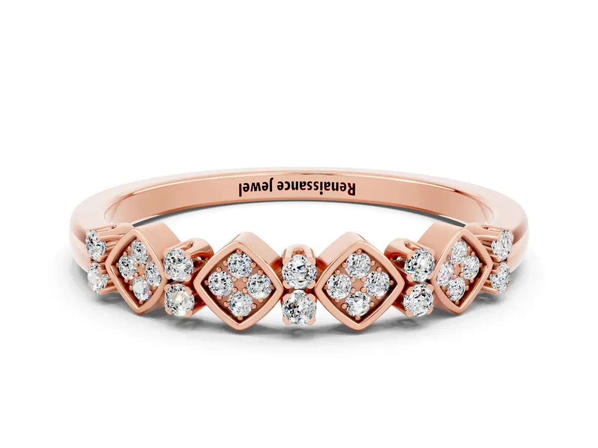 Pavé Cushion Moissanite Cluster Eternity Band with Prong Setting Rose gold