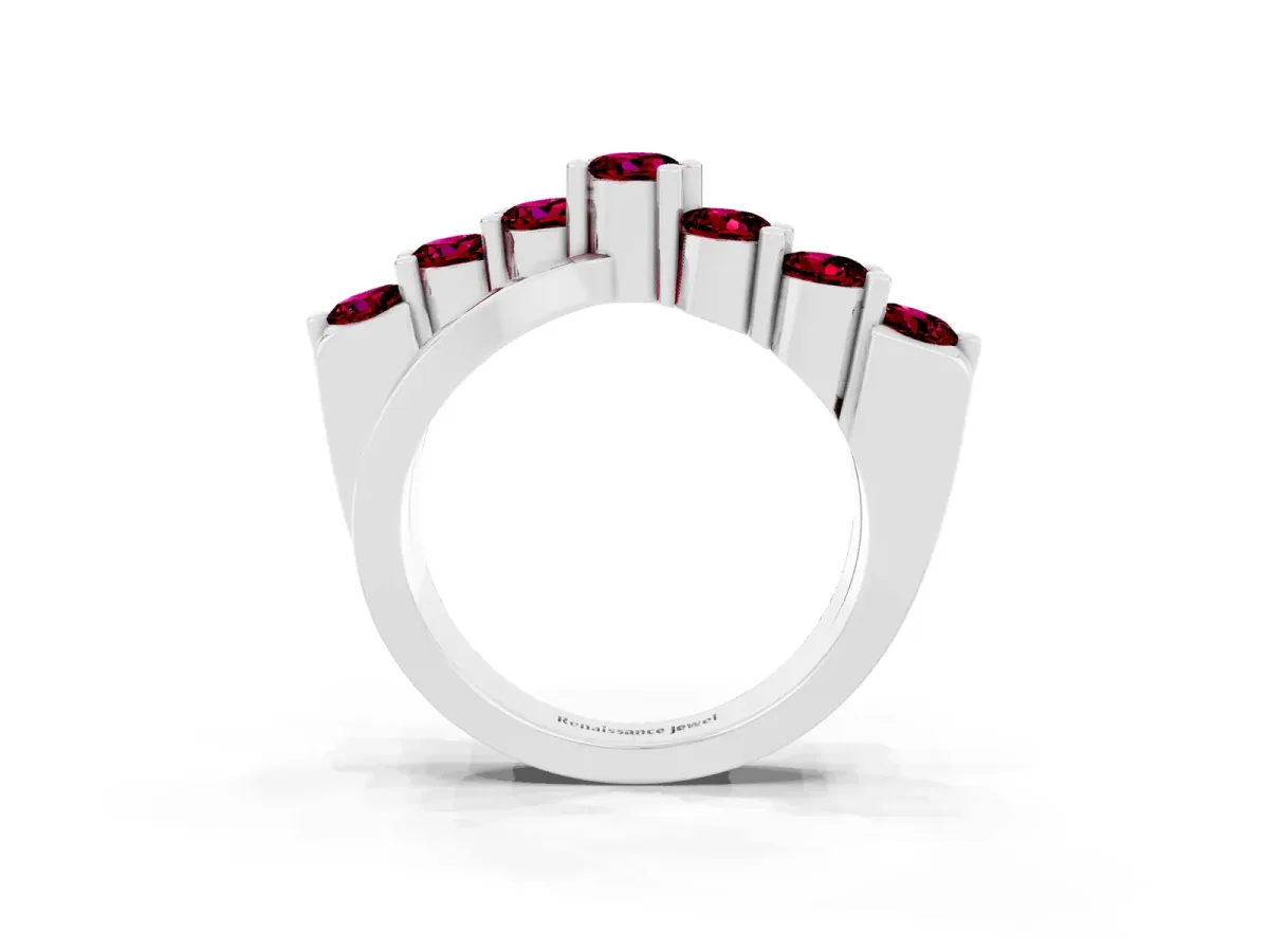 Round Garnet Prong-Set Crossover Band Silver