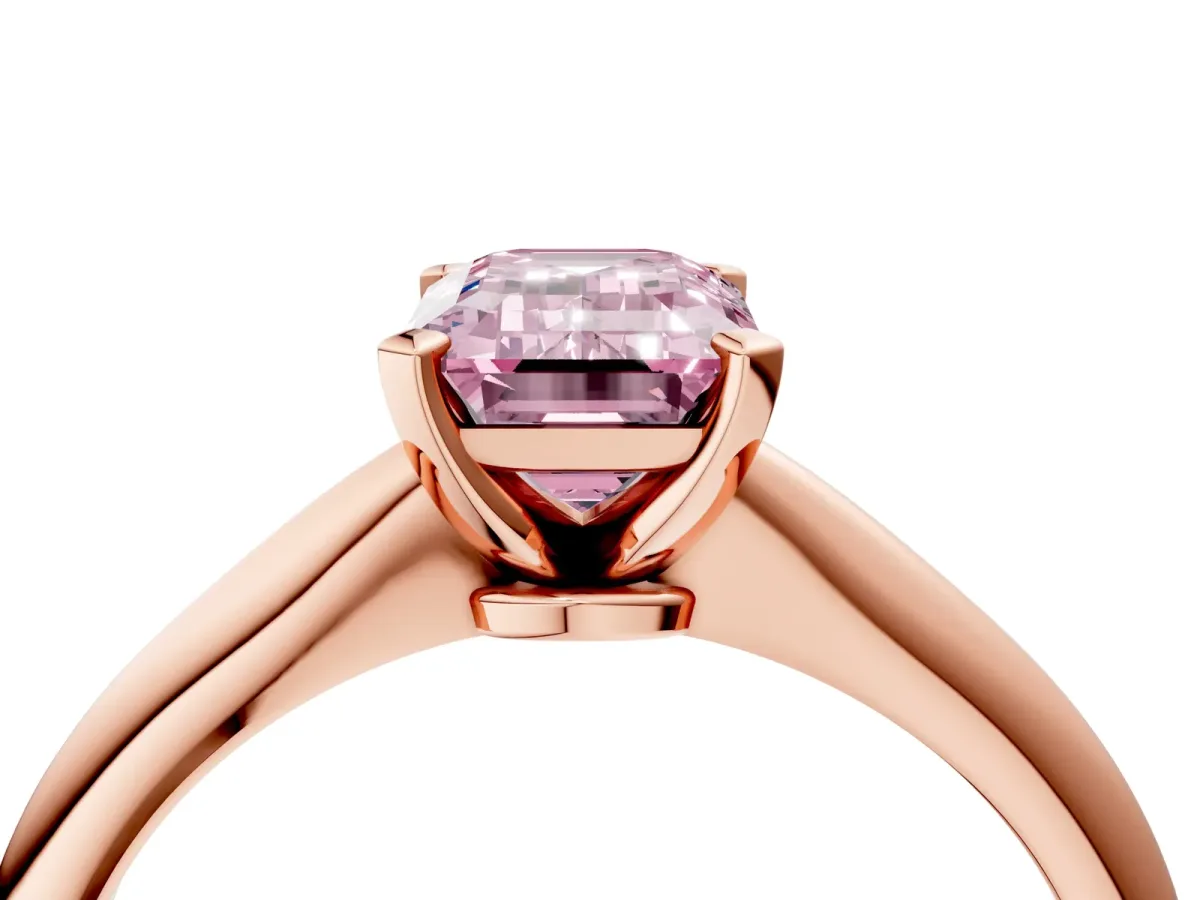 Fancy Pink Emerald Cut Diamond Solitaire Engagement Ring with Classic Band and Four-Prong Setting Rose gold