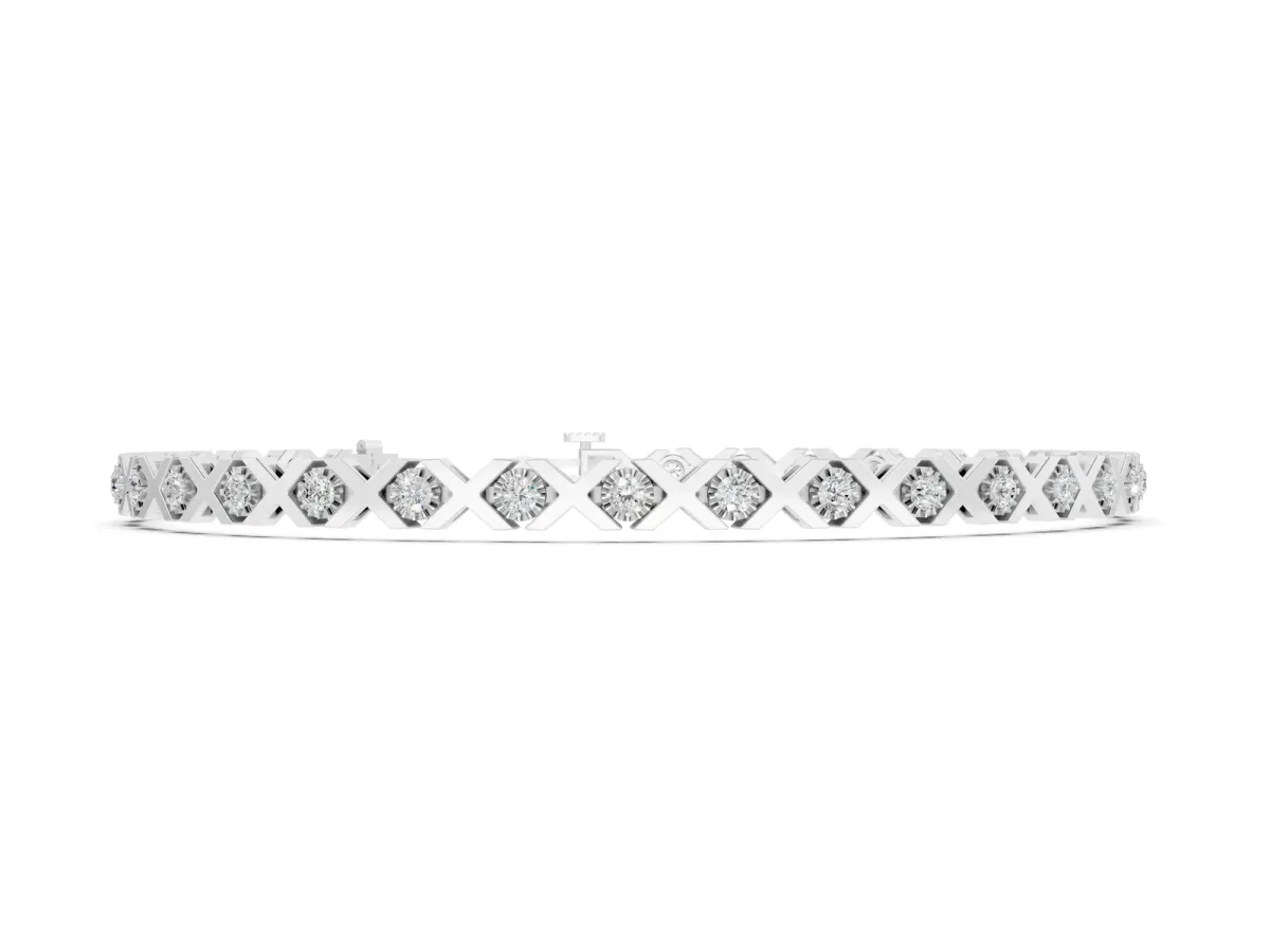 Round Diamond XO Tennis Bracelet with Channel Setting and X Prong Silver