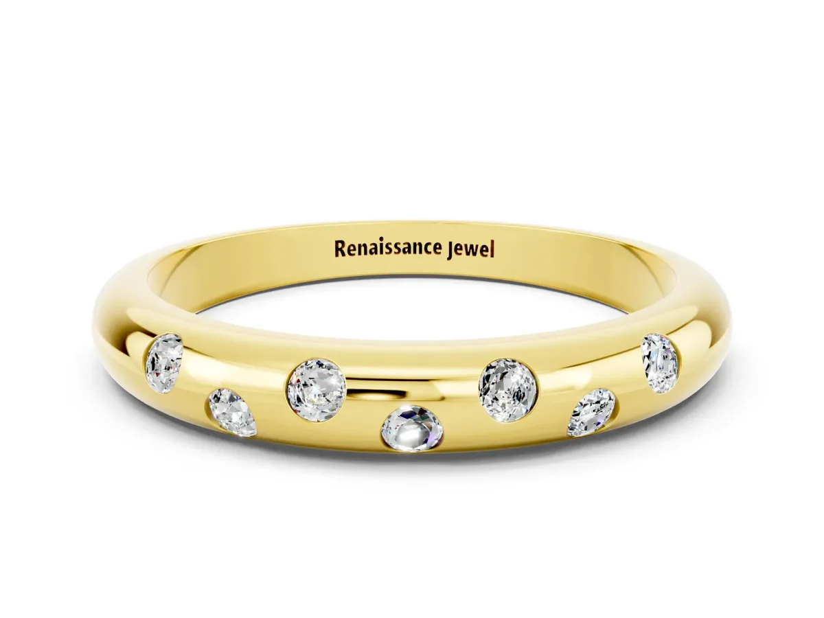Round Moissanite Flush-Set Comfort Fit Band Yellow gold