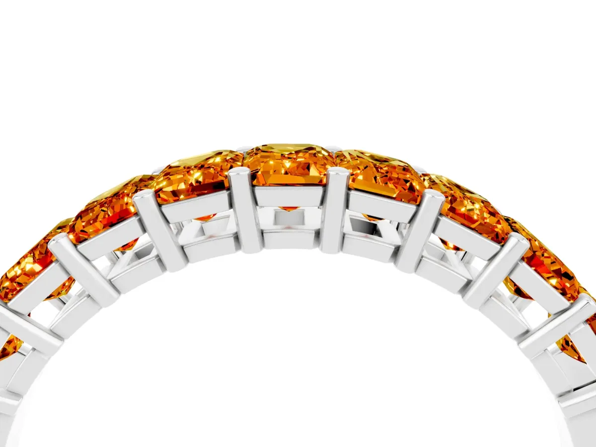 Emerald Cut Citrine Prong-Set Eternity Band Silver