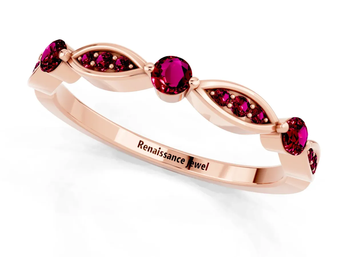 Marquise and Round Garnet Milgrain Band with Bezel Setting Rose gold