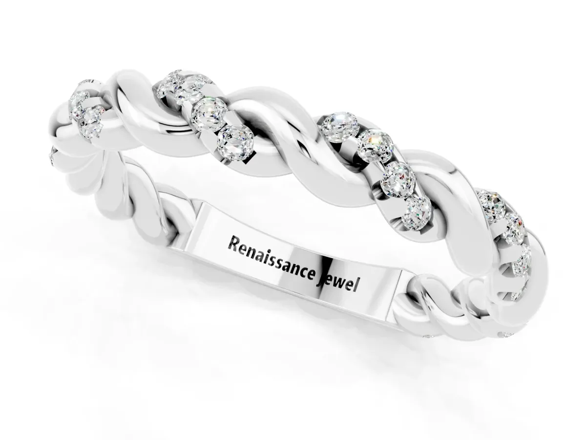 Twisted Pavé Round Moissanite Eternity Band Silver