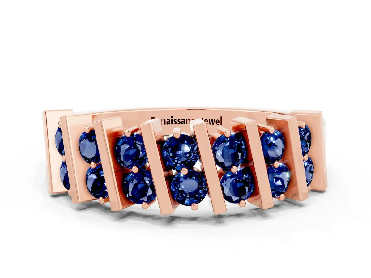 Channel Set Round Blue Sapphire Anniversary Band with Vertical Prongs Rose gold