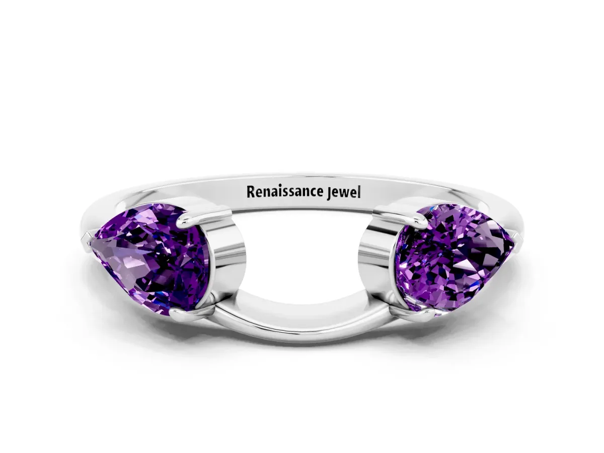 Two-Stone Pear Amethyst Bypass Ring with Prong Setting White gold