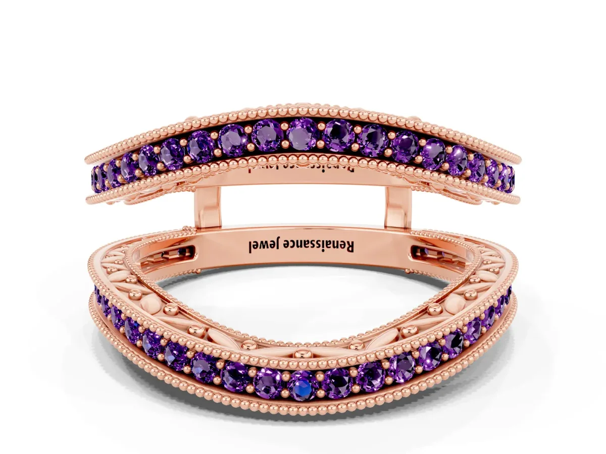 Round Amethyst Milgrain Eternity Band with Channel Setting Rose gold
