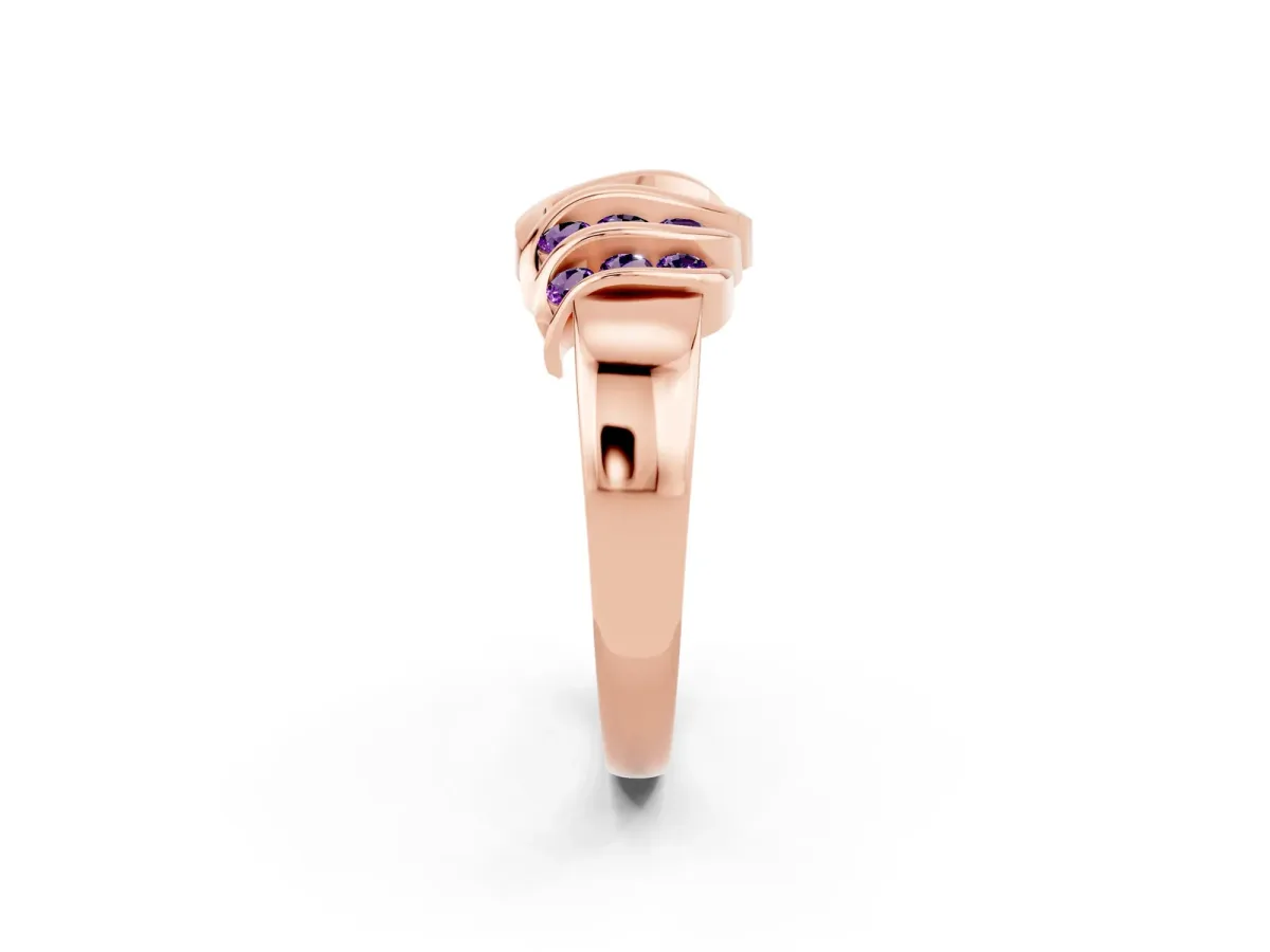 Round Amethyst Multi-Row Crossover Band Rose gold