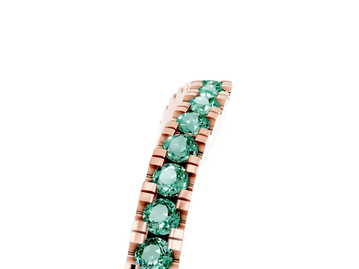Round Green Sapphire Pavé Curved Band with Shared Prong Setting Rose gold