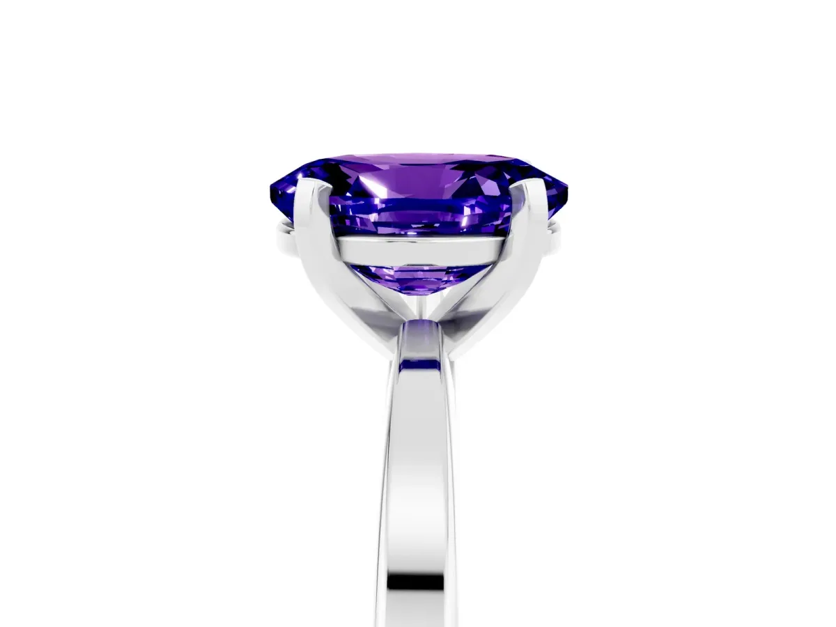Oval Cut Tanzanite Solitaire Engagement Ring with Classic Band and Four-Prong Setting Platinum