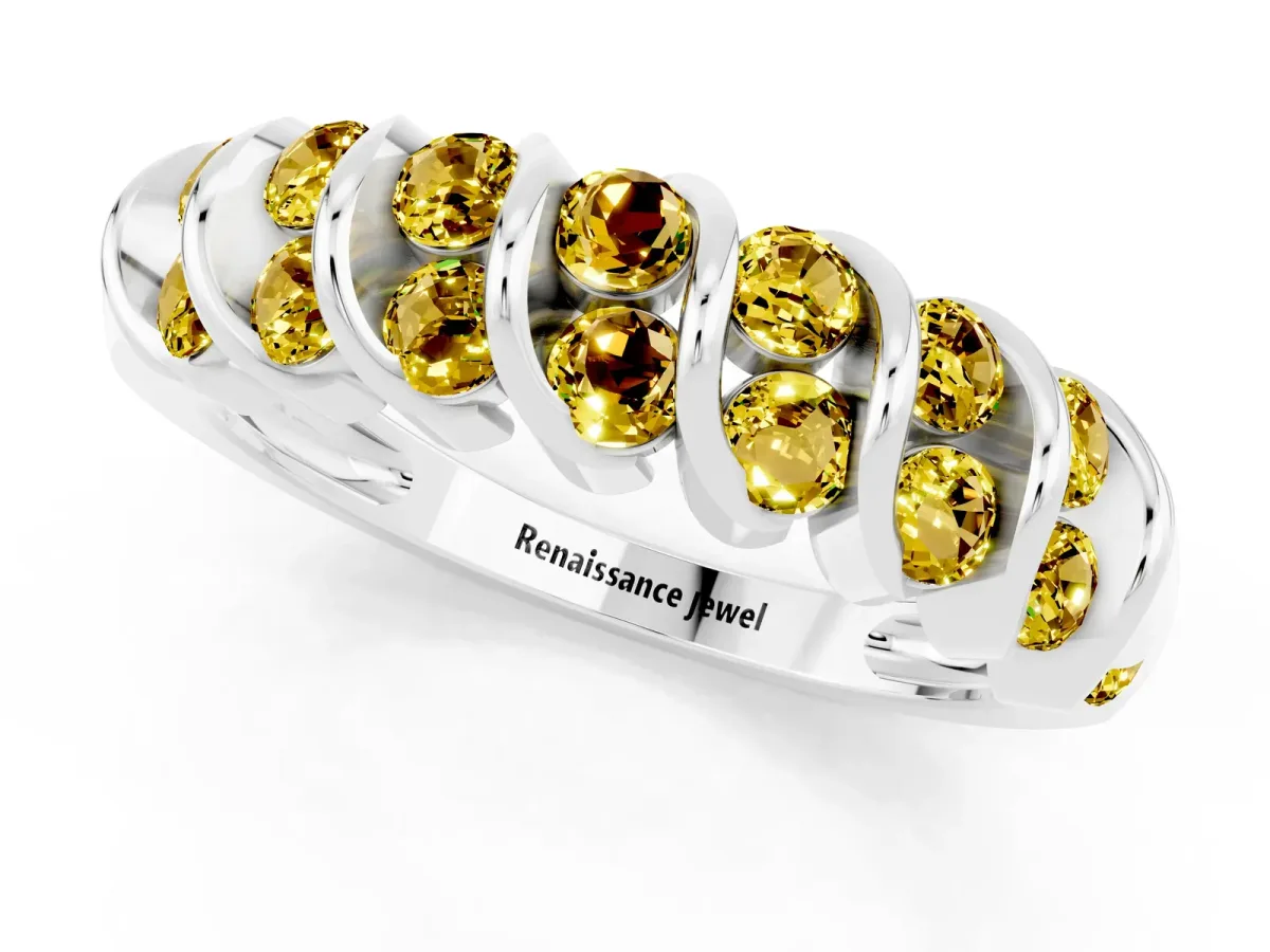 Channel Set Round Yellow Sapphire Multi-Row Band Silver