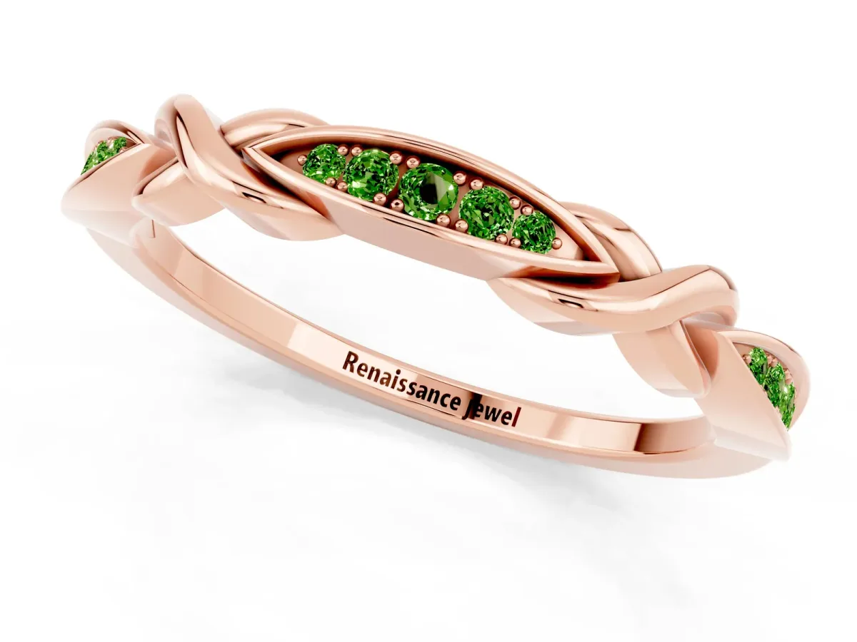 Twisted Marquise Peridot Pavé Band with Shared Prong Setting Rose gold