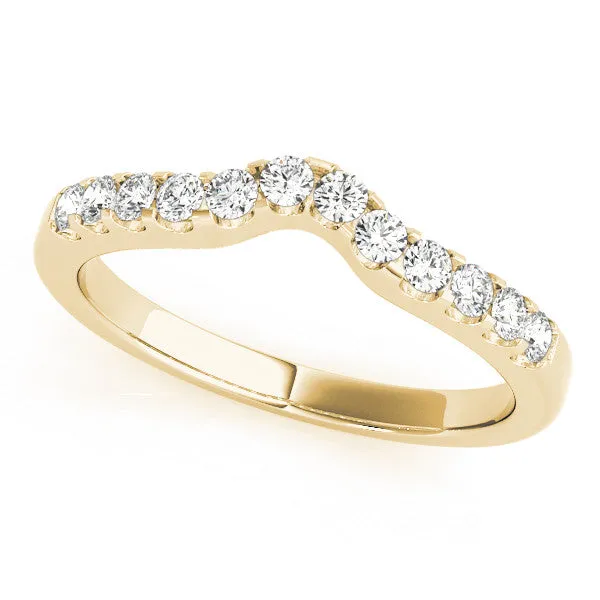 Curved Diamond Half Eternity Ring with Round Cut Stones and Shared Prong Setting Yellow gold