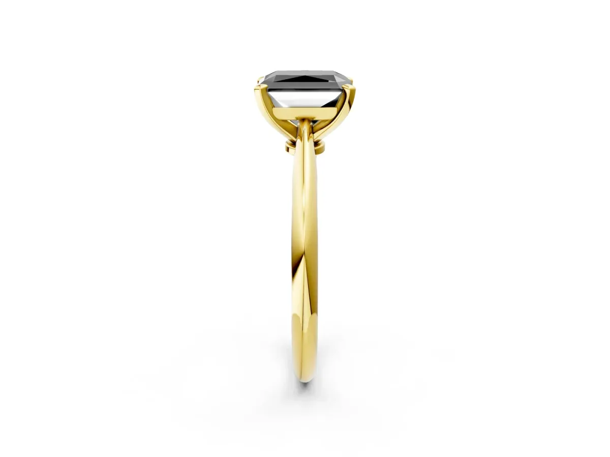 Fancy Black Radiant Cut Diamond Solitaire Engagement Ring with Classic Band and Four-Prong Setting Yellow gold