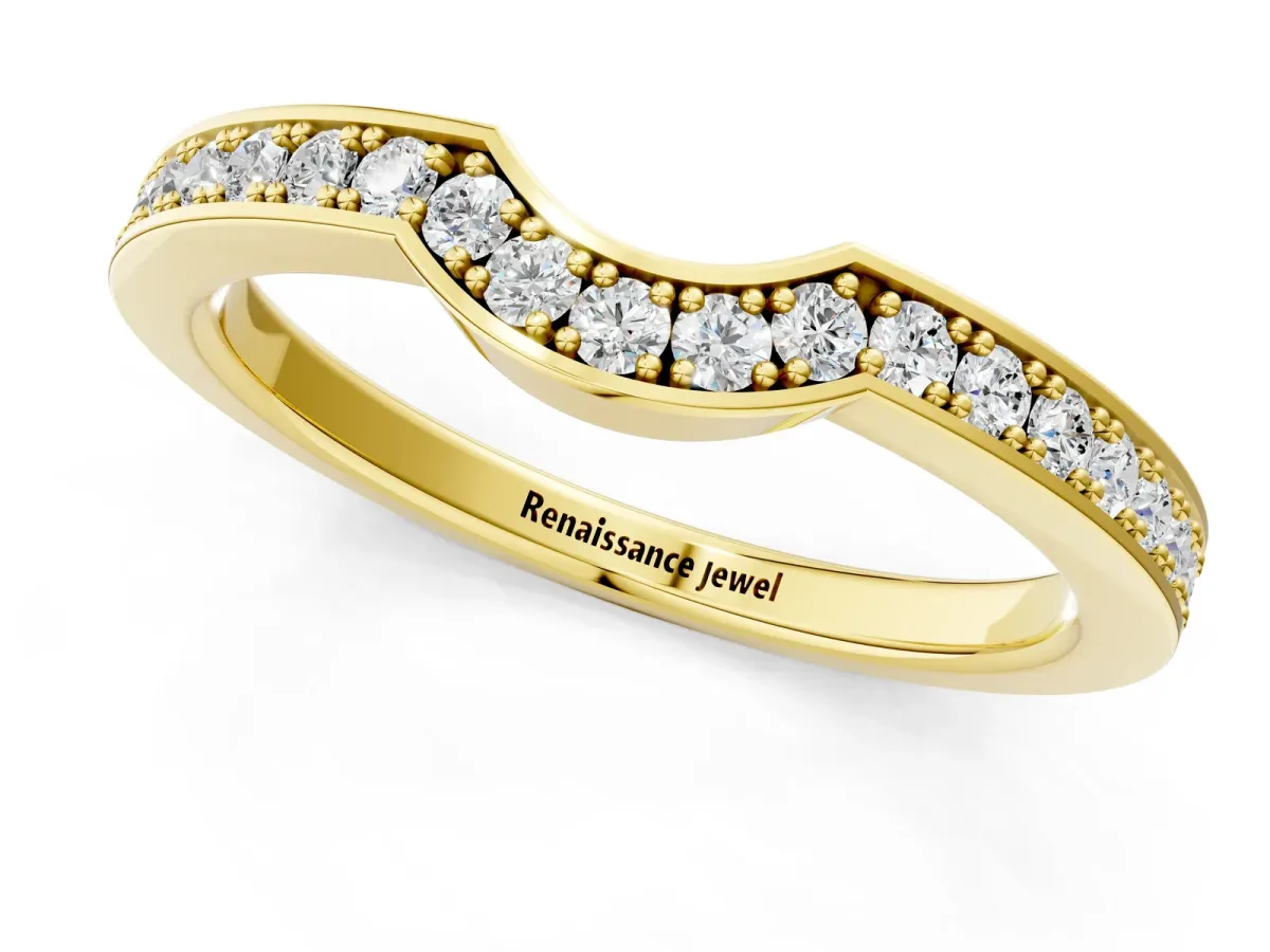 Pavé Round Diamond Contour Band with Channel Setting Yellow gold