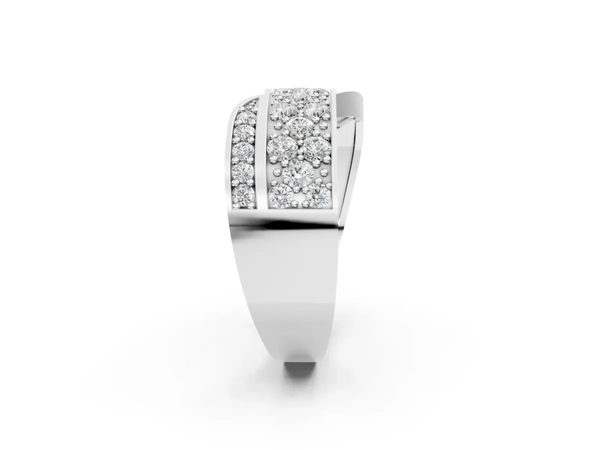 Pavé Round Diamond Crossover Band with Bead Prong Setting White gold